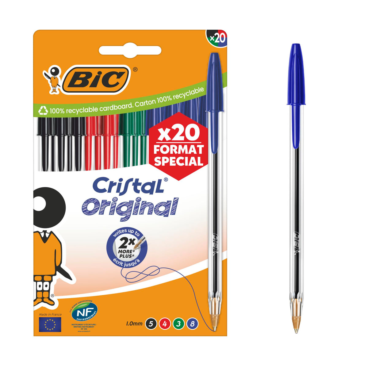 BIC Cristal Original Ballpoint Pen Medium Point (1.00mm) - Assorted Ink (Pack of 20)
