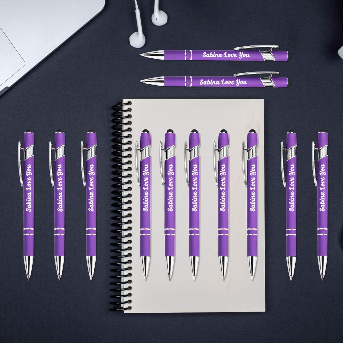 Aolun Personalised Pen,Custom Engraved Ballpoint Pen with Stylus,Soft Touch Metal,Enter Name,Logo