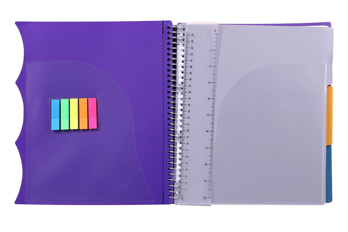 Mintra Office Durable PREMIUM Spiral Notebook, ((Purple, 3 Subject, 8.5in x 11in)), Fabric Covered