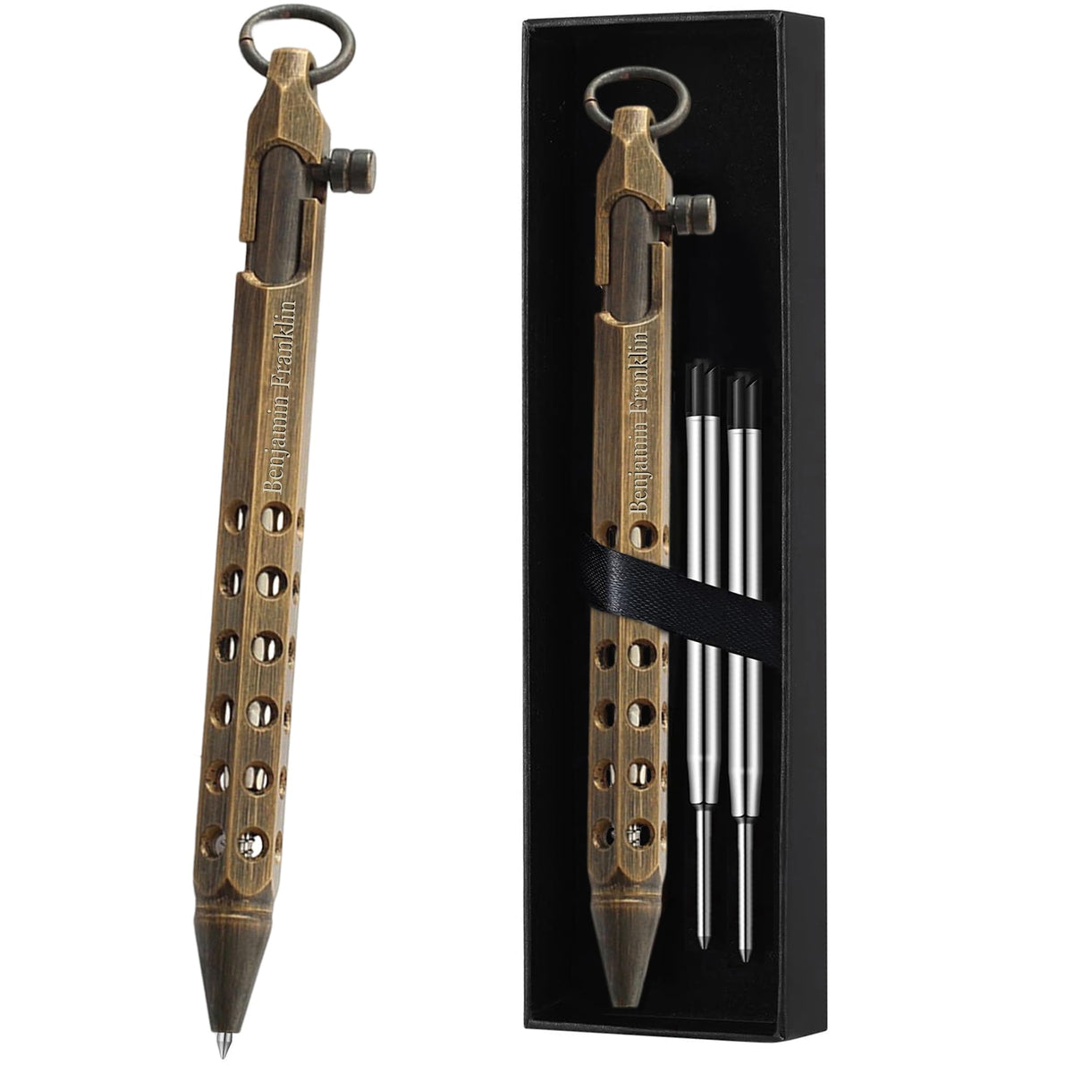 Blireana Personalized Bolt Action Pen Gift Set,Free Engraved Metal Ballpoint Pen with 2