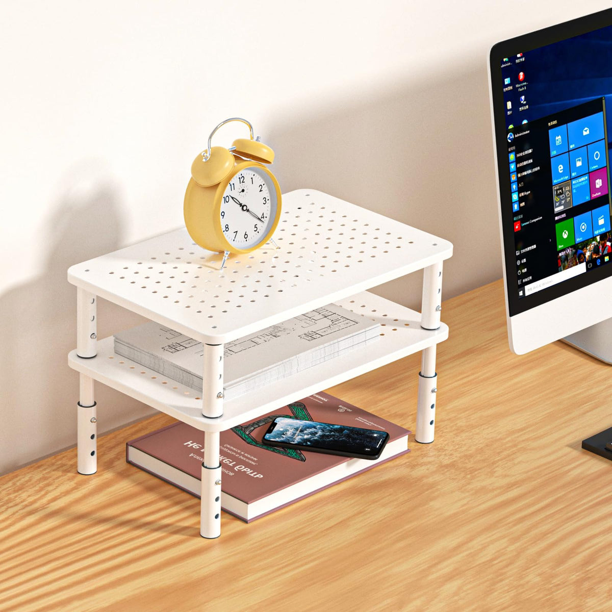 Bracwiser Monitor Stand Riser, 3 Level Height Adjustable, 2 Packs, White