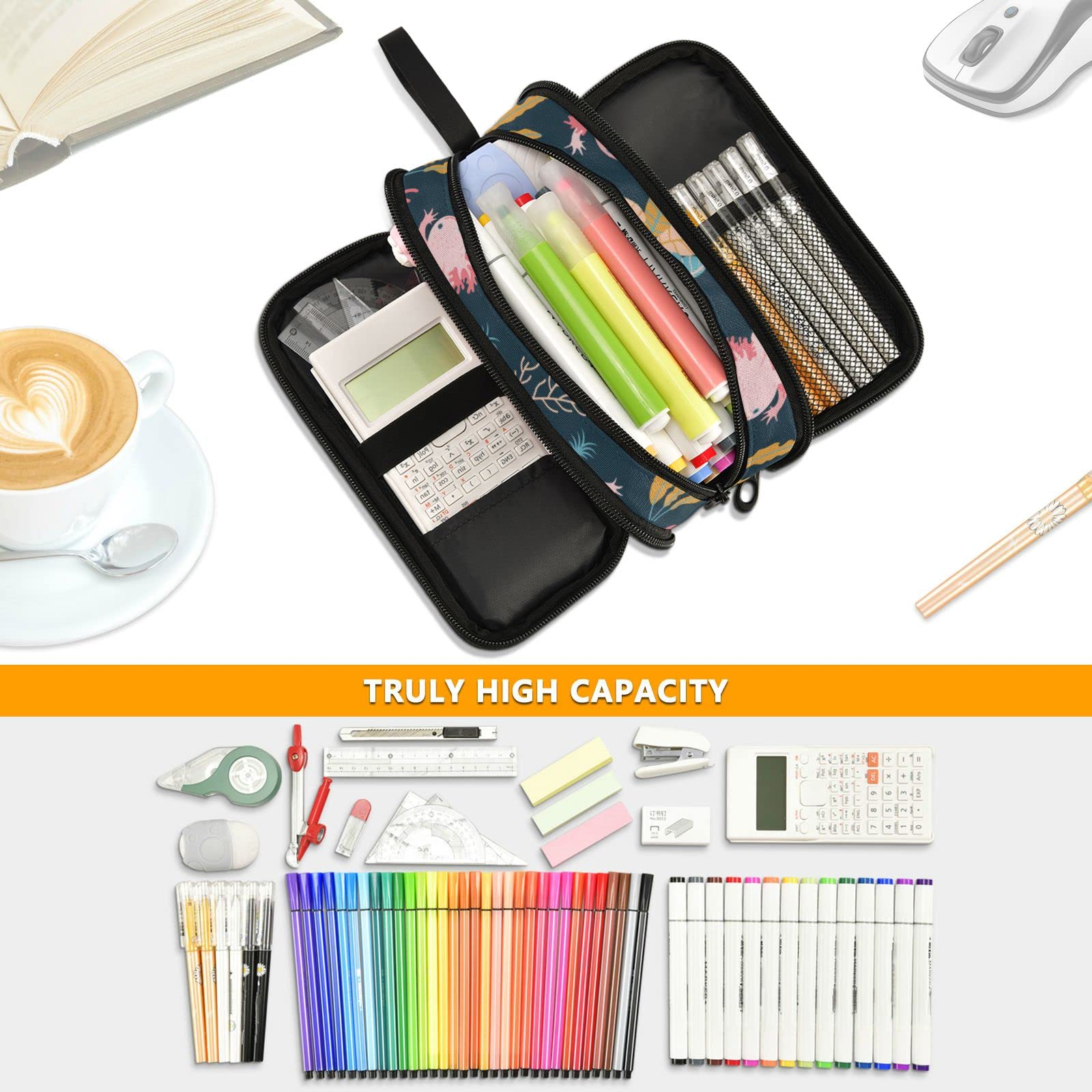 XUWU Cute Axolotl Large Capacity Pencil Case Pencil Pouch Pen Box