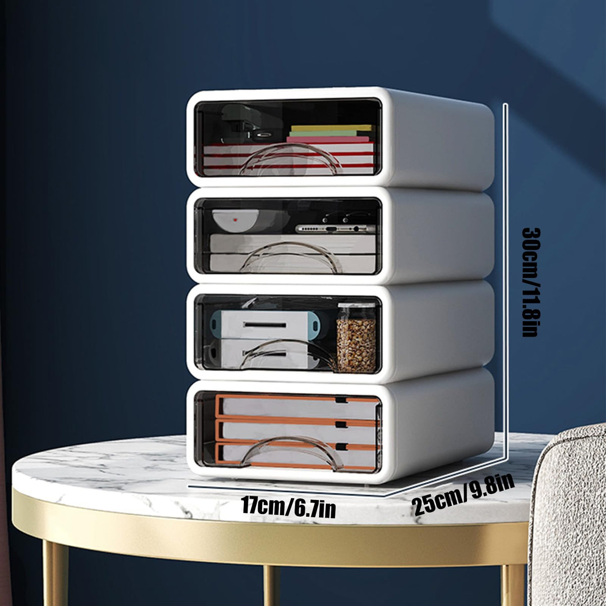 Desk Organizer with Drawers, Stackable Storage Drawers with Compartments Desktop Organization for