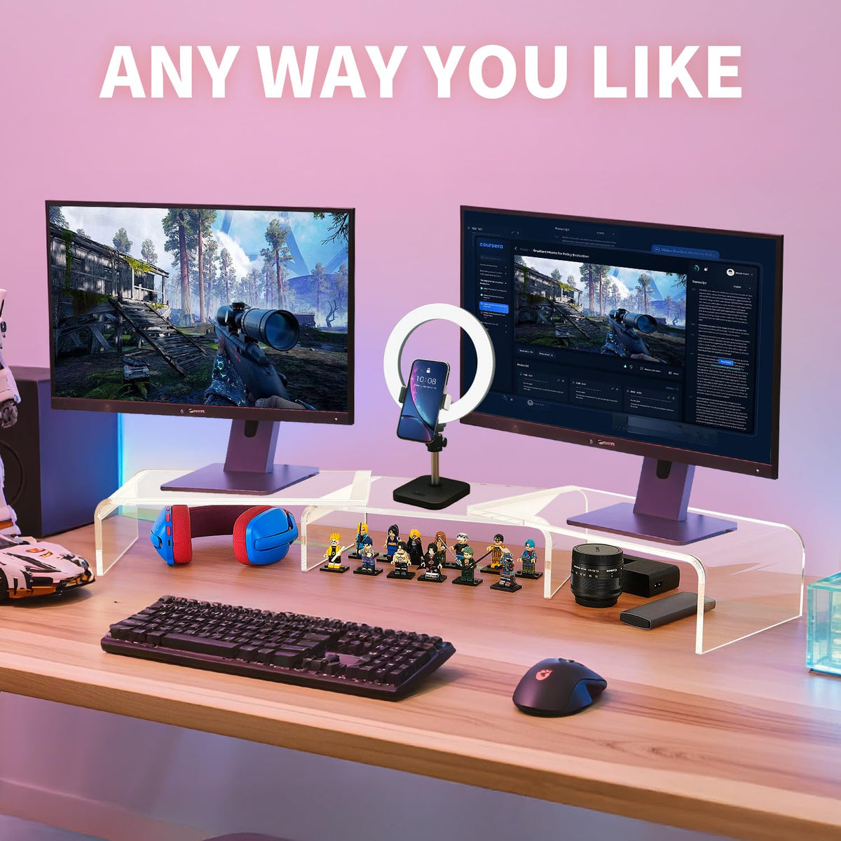 LEKETREE Acrylic Monitor Stand , Clear Monitor Stand for Desk, Computer Accessories for Home
