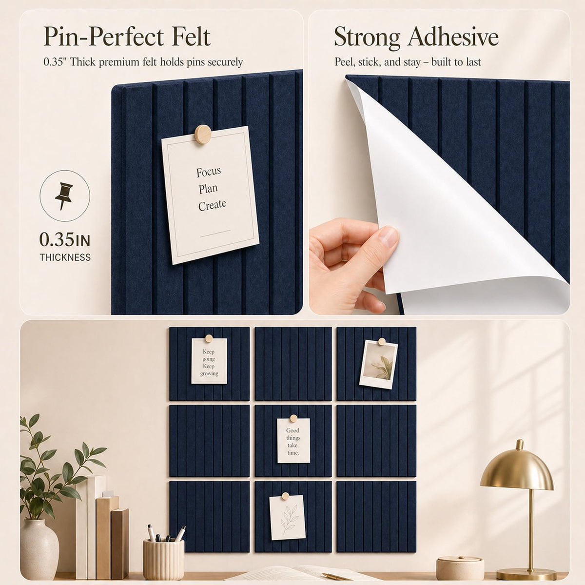 Baysola Stripe Felt Bulletin Board Tiles, Cork Board Alternative 24 x 36 in