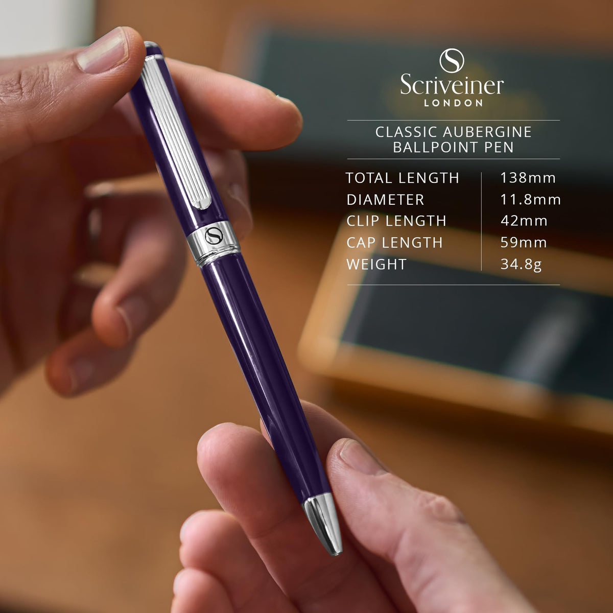 Scriveiner Aubergine Lacquer Ballpoint Pen - Stunning Luxury Pen, Schmidt Black Refill, Best Gift