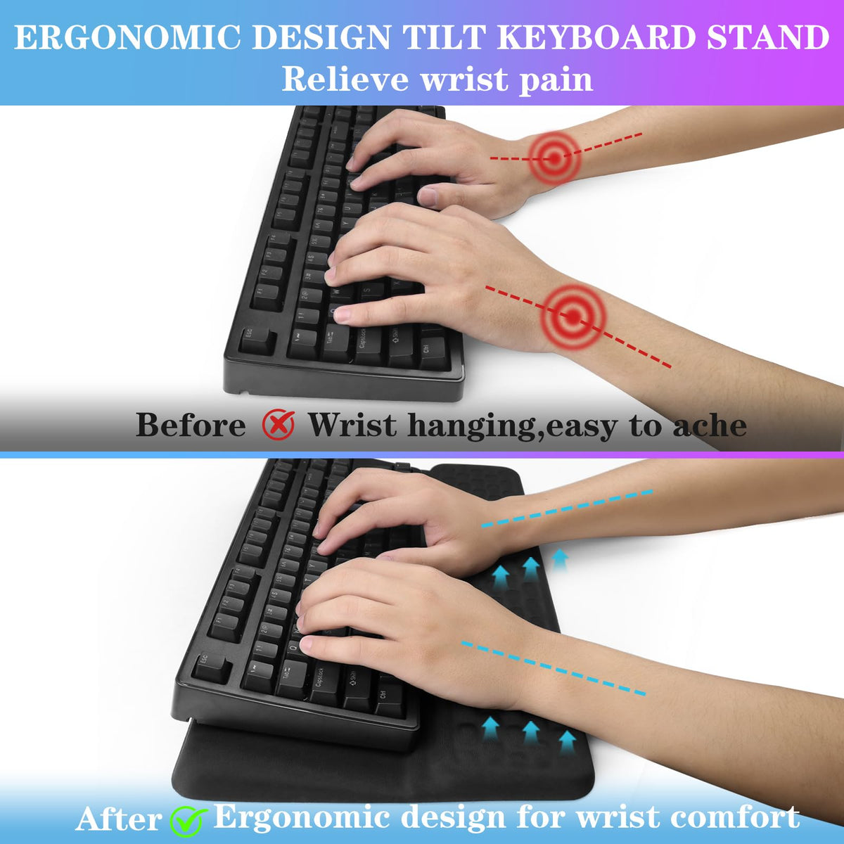 Computer Keyboard Stand with Wrist Rest Support Pad, Black