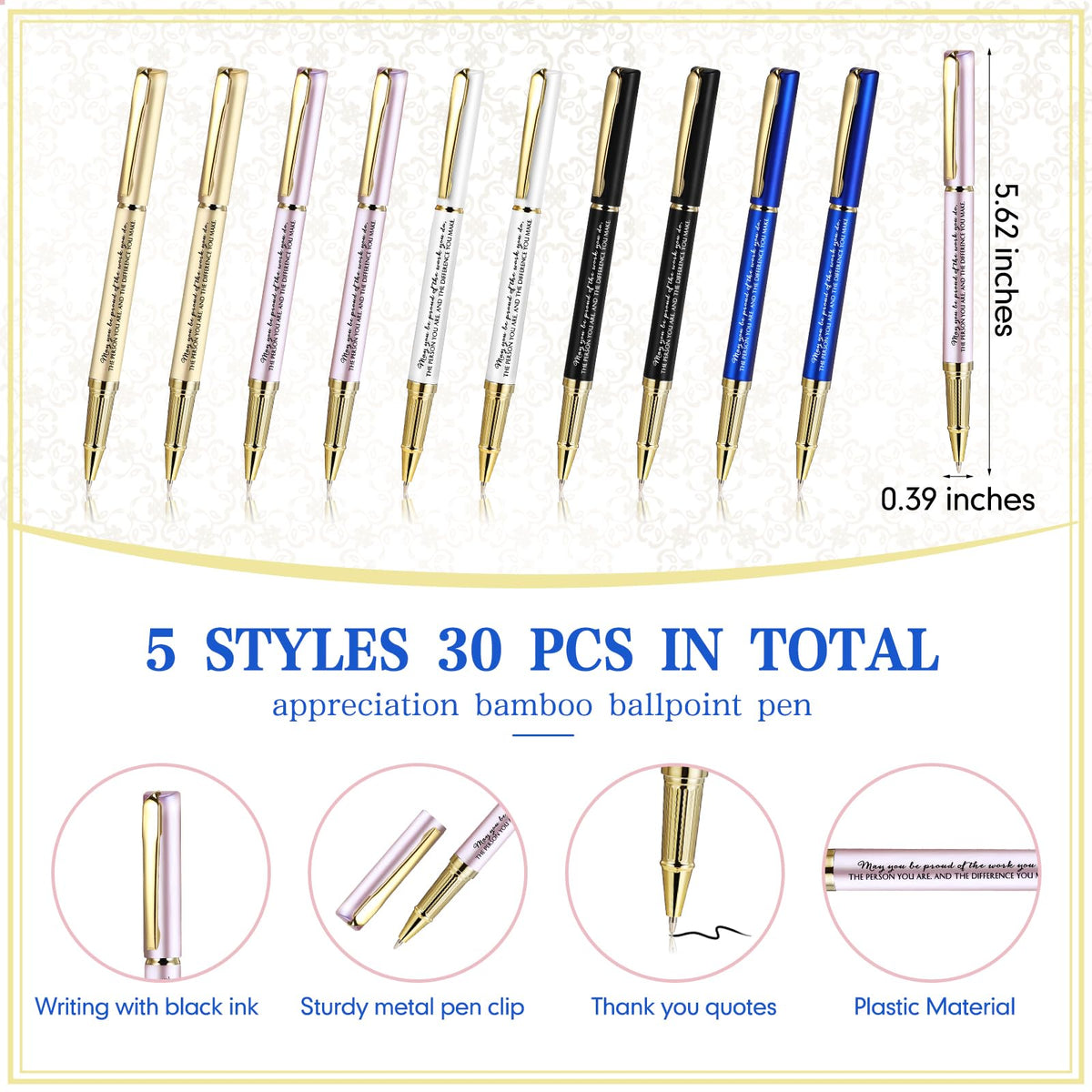 PerKoop 30 Sets Thank You Gift Inspirational Pen with Box, Multi‌, Classic