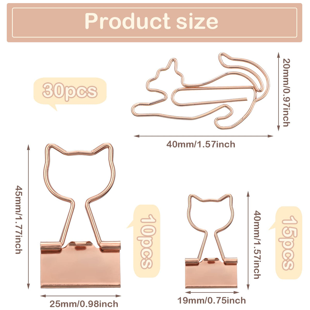Eersida 55 Pieces Cat Binder Clips Cute Paper Clips Office School Supplies
