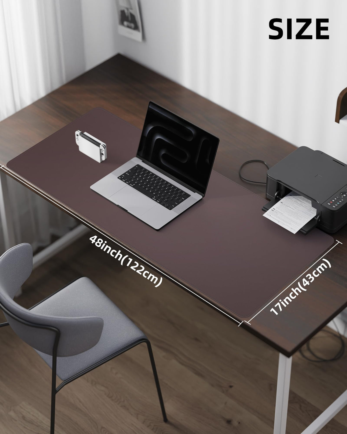Large Desk Mat - 48" x 17"Leather Desk Pad Protector, Office Desk Mat, Non-Slip PU Leather Large