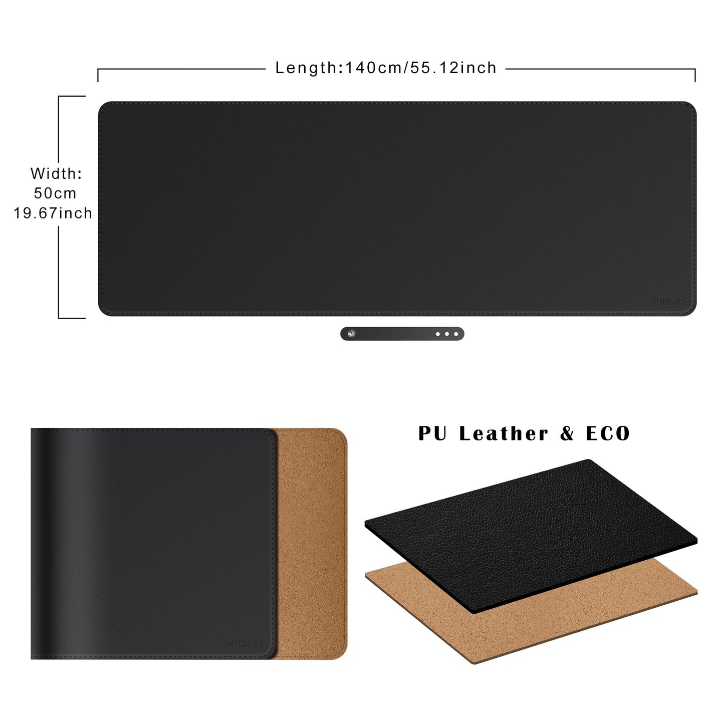 Mydours XXL Large 55" x 20" Gaming Desk Pad, PU Leather & Cork Base, Black