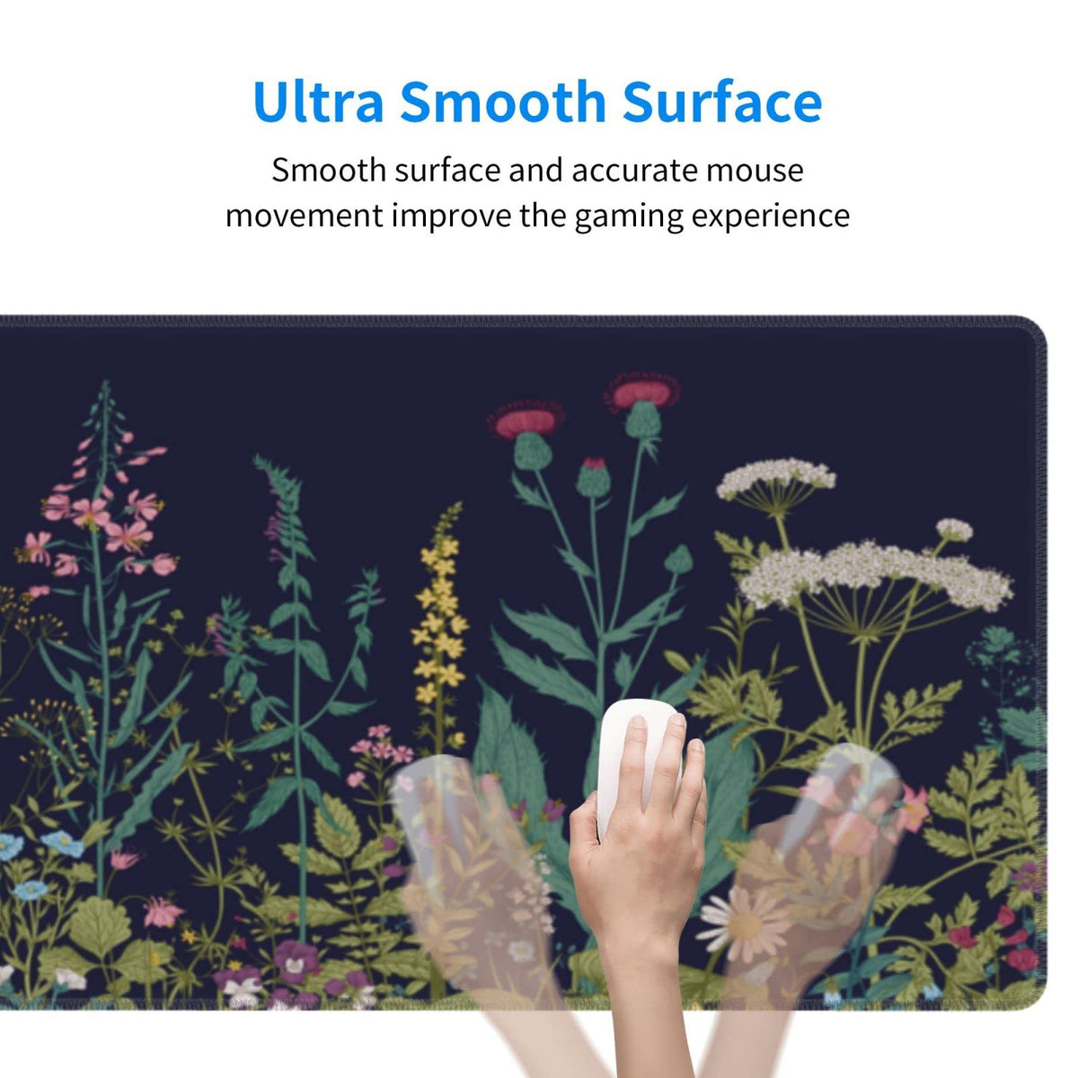 Flower Extended Gaming Mouse Pad Abstract Black Desk Mat 31.5x11.8 Inch Floral Texture Non-Slip