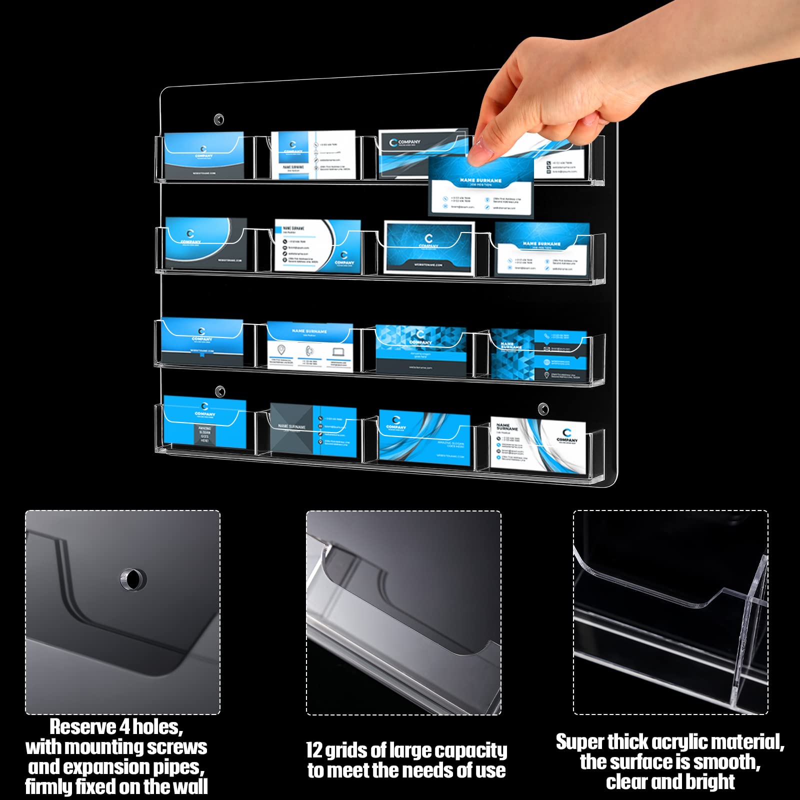 Lincia 2 Pcs Acrylic Business Card Holder, 40×30cm, 16 Pockets Horizontal