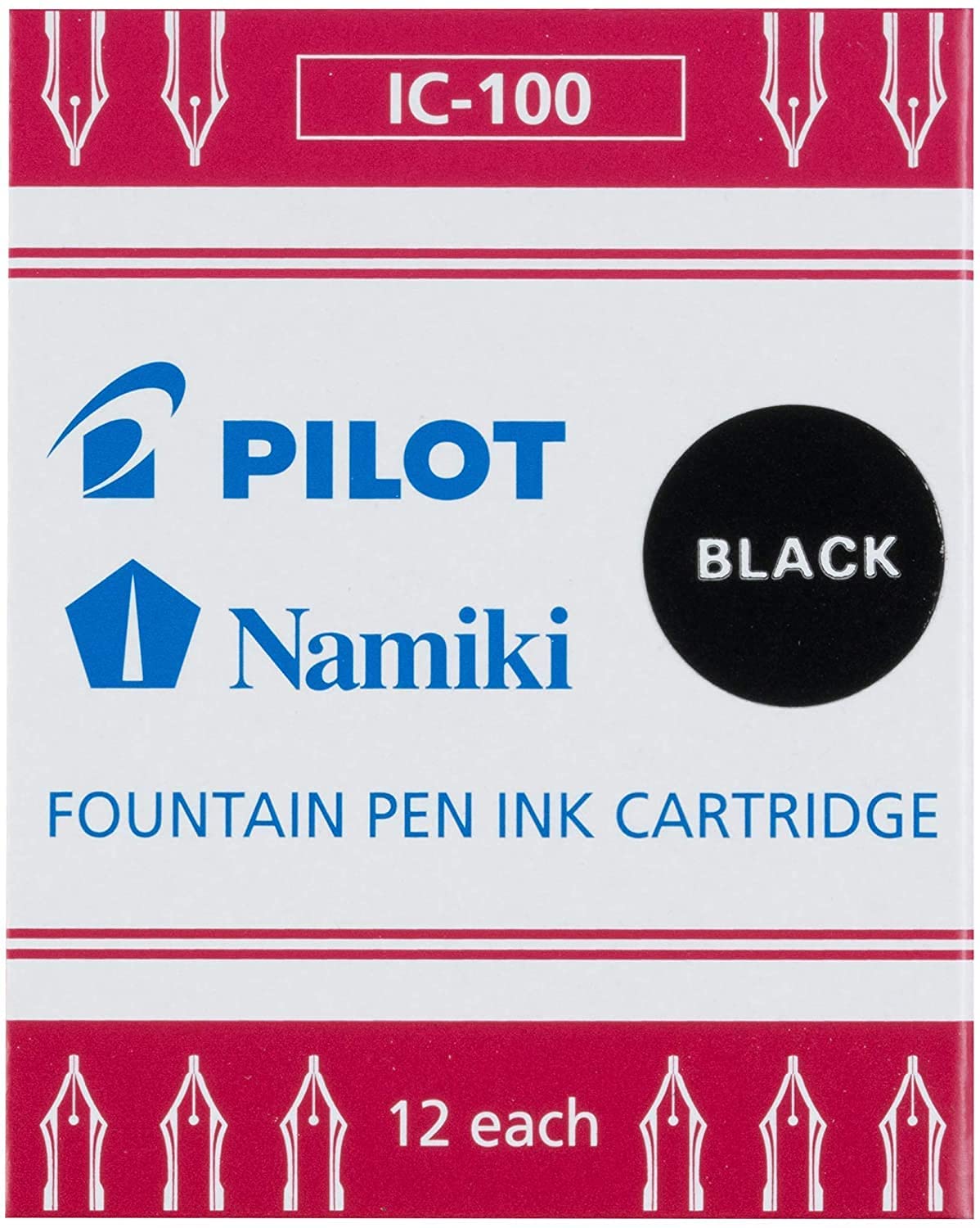 PILOT Metropolitan Collection Fountain Pen, Black Barrel, Classic Design, Medium Nib, With 12 Black