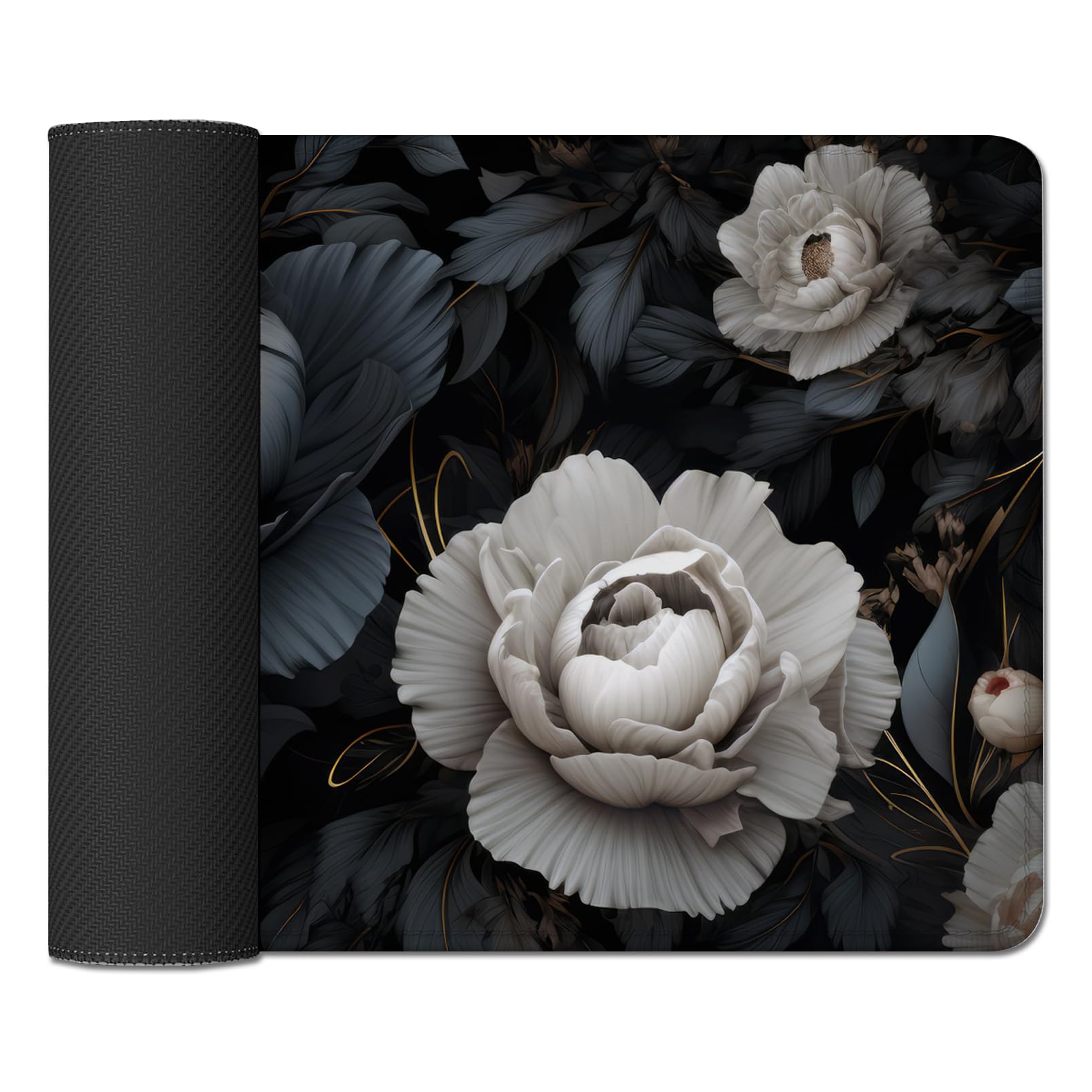 Black and White Mouse Pad,Floral Mouse Pad Desk Mat,Large Mousepad