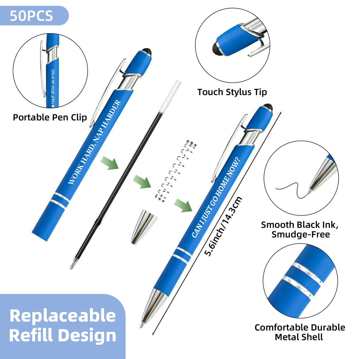 150 Pcs Funny Sarcastic Pens - 50 Set Ballpoint Pens with Refills & Bags,Fun Pen with Snarky