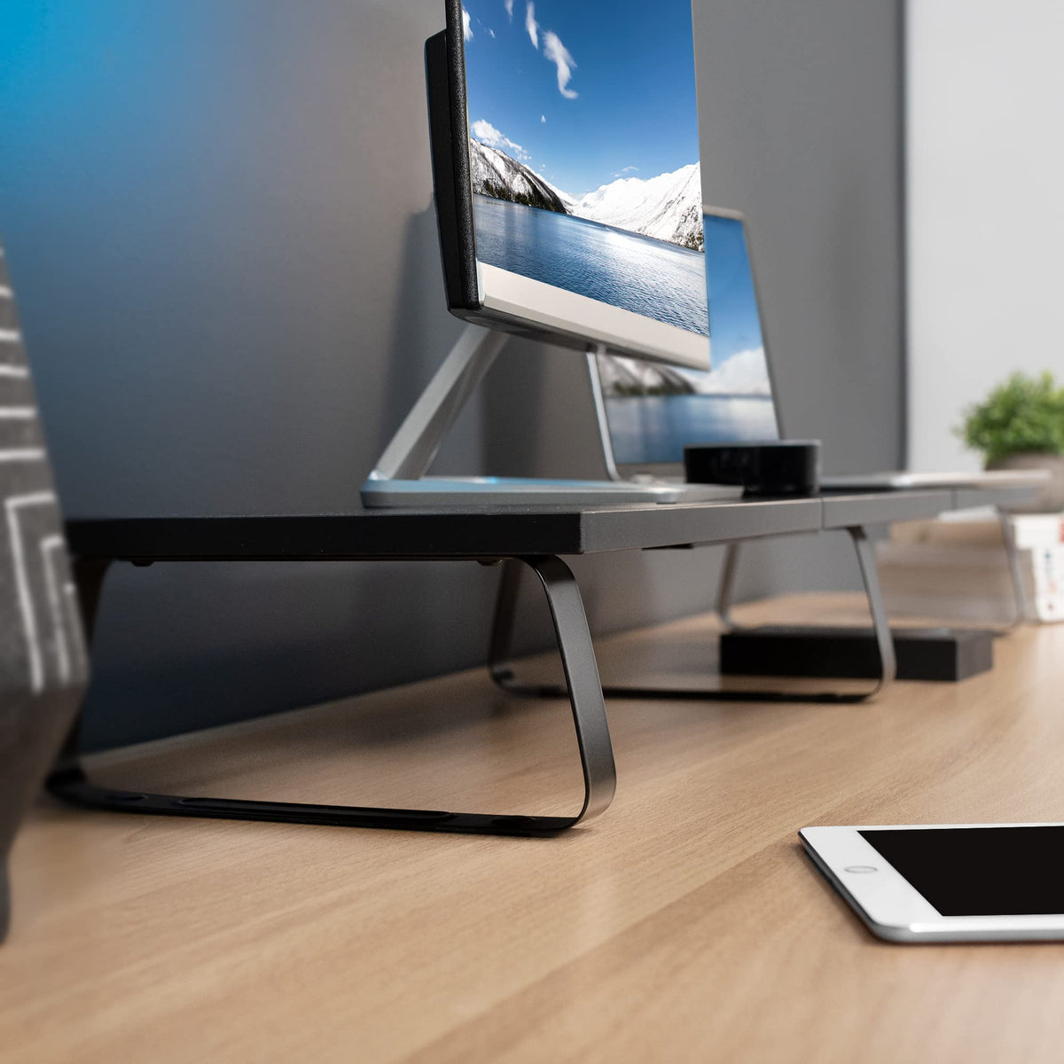 VIVO 55 inch Extra Long Monitor Stand, Wood & Steel Desktop Riser, Multi Screen, TV, Keyboard