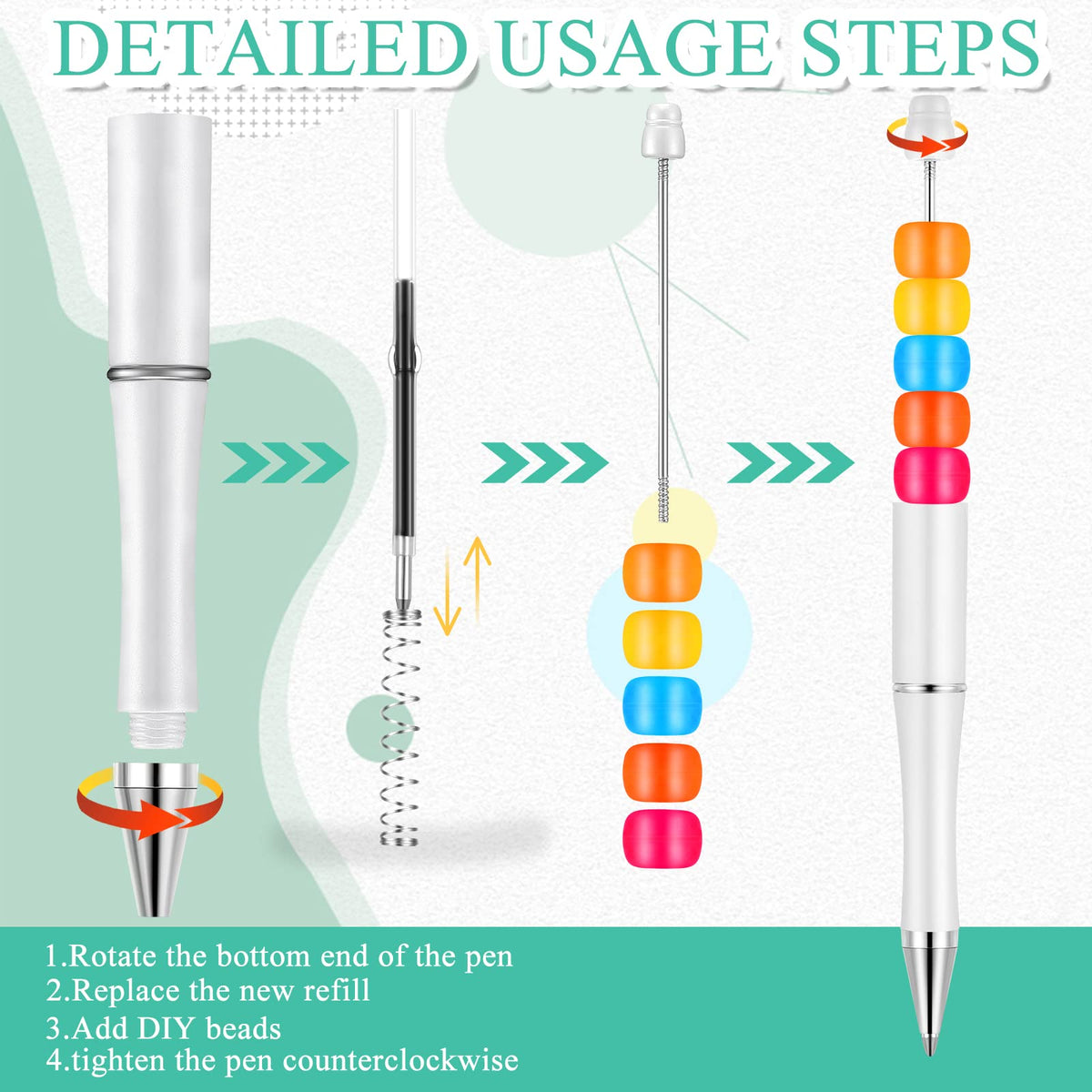 Crtiin 100 Pcs Beadable Pen School DIY Kit,White