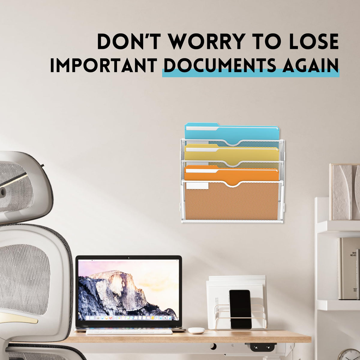 SUPEASY 3-Tier Wall File Organizer, Hanging Wall Mounted Mail Organizer with Label Slots, Metal
