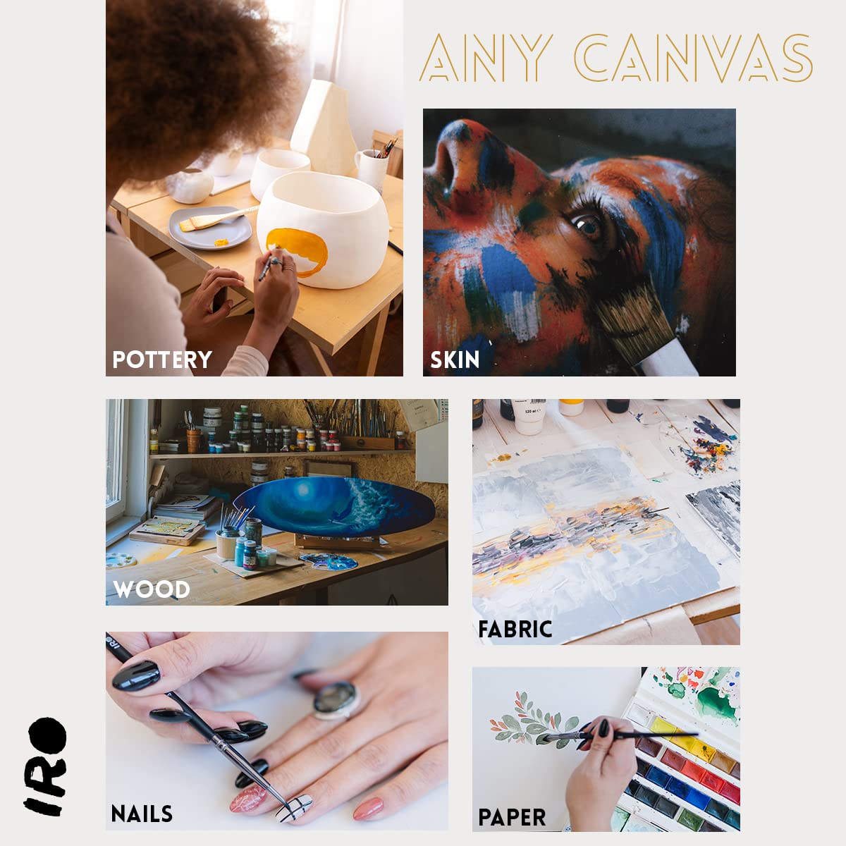 IRO Artist Paint Brush Set of 15 Professional Flat Paint Brushes for Acrylic Painting and Oil