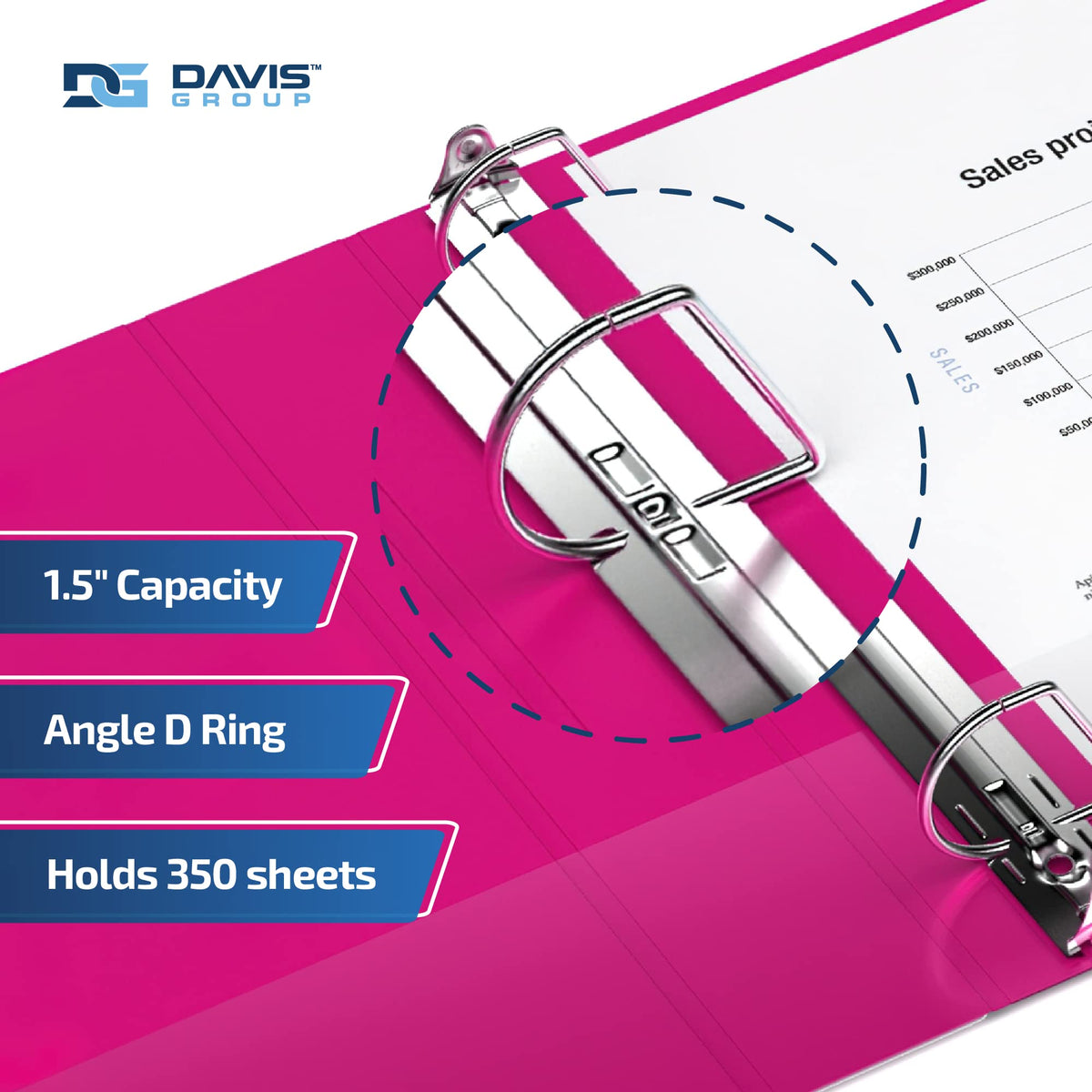 Premium Economy 3-Ring Binder, Spine Label, 1.5" D Rings, Pink, 6 Pack