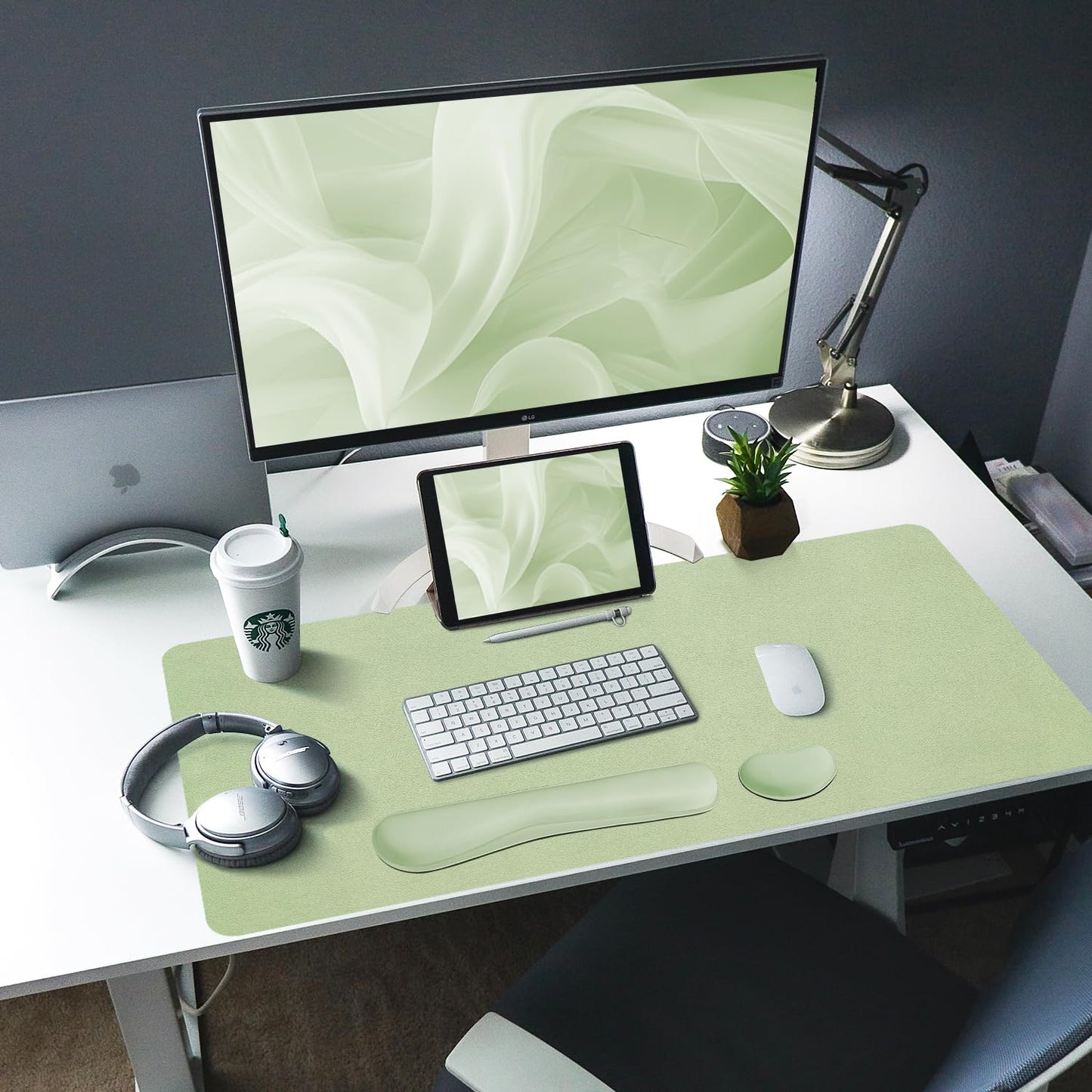 Bloss Green Leather Desk Mat and Keyboard Wrist Rest, 3 in 1, 31.5"×15.7"
