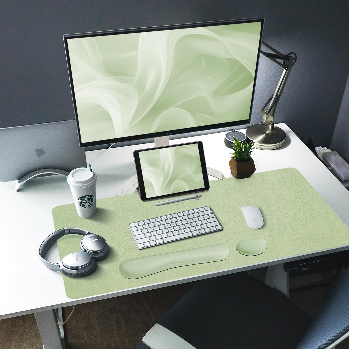 Bloss Green Leather Desk Mat and Keyboard Wrist Rest, 3 in 1, 31.5"×15.7"