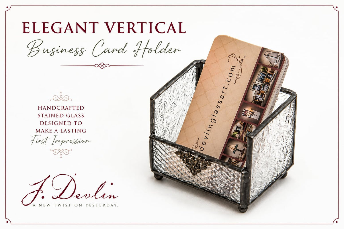 J Devlin Glass Business Card Holder, Decorative Desk Organizer for Office