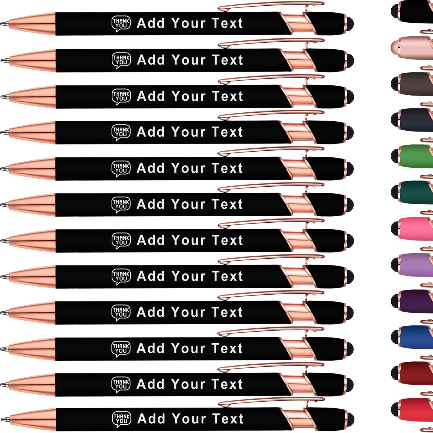 Personalized Ballpoint Pen with Stylus Tip, Custom Name & Logo, 12 Colors