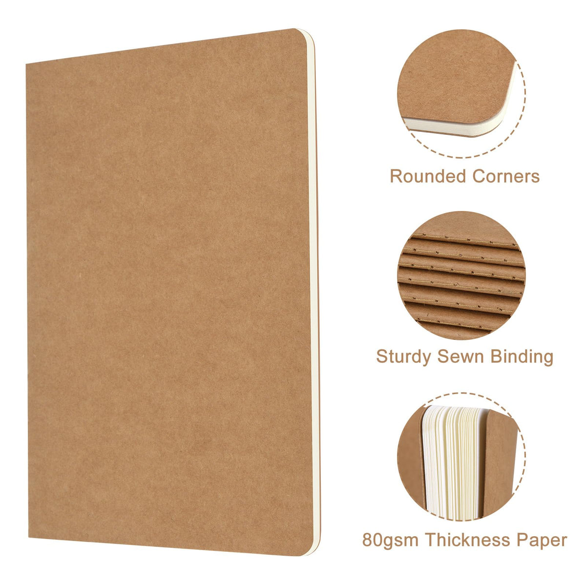 ZCZN 50 Pack A5 Kraft Notebooks Bulk, 8.15x5.5 Inches Lined Paper Journaling Notebooks, Notebooks