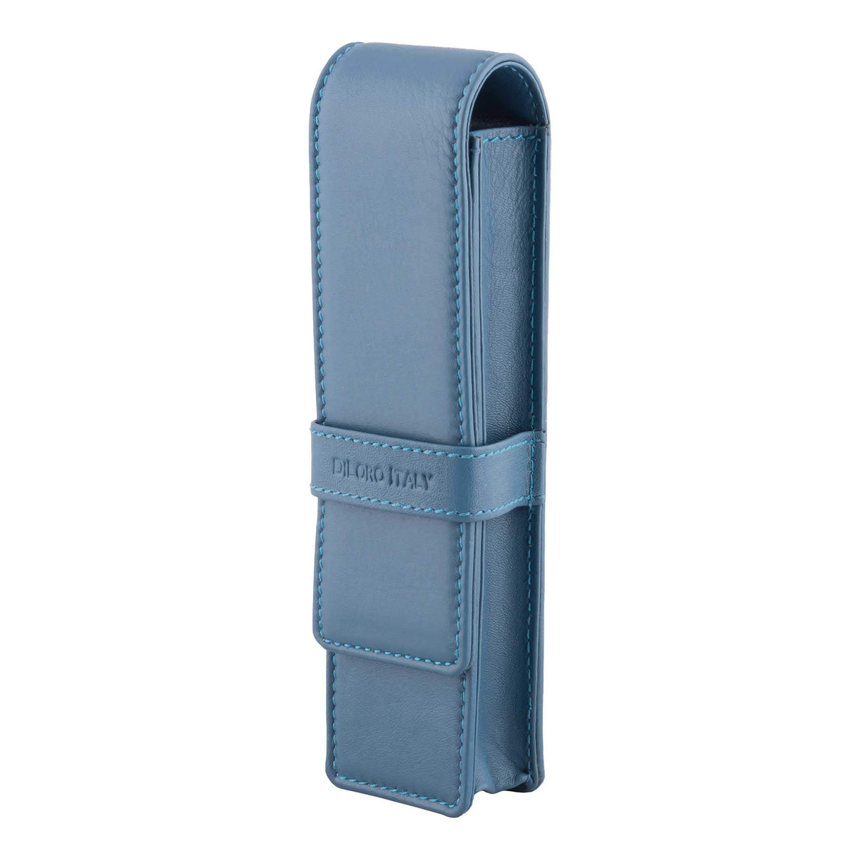 DiLoro Leather Pen Case Pouch Holder for Two Fountain Ballpoint Rollerball Pens or Pencils (Sololio