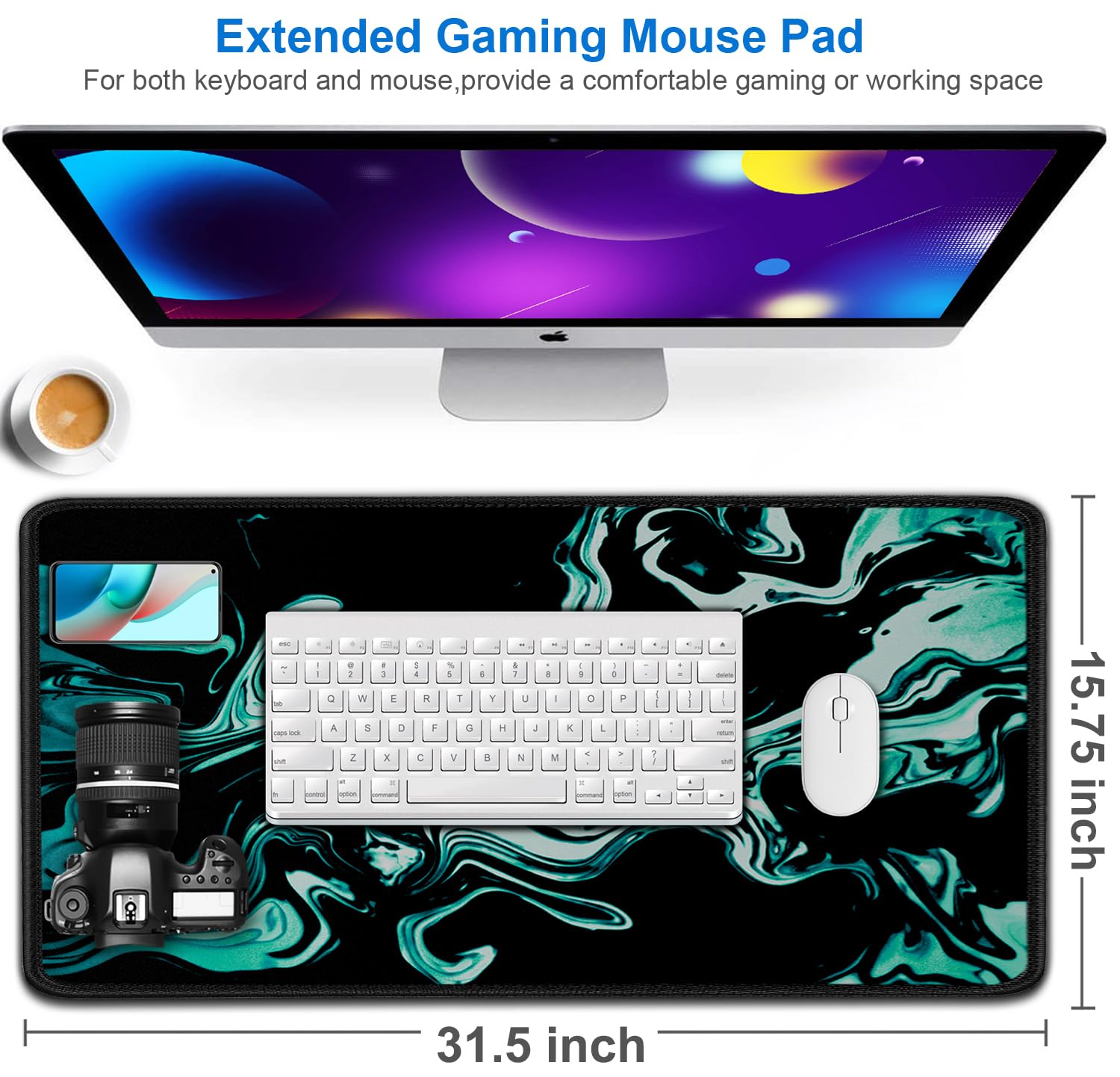 Large Mouse Pad, 31.5x15.7 inch Large Extended Computer Keyboard Mouse Mat, Water Resist Non-Slip