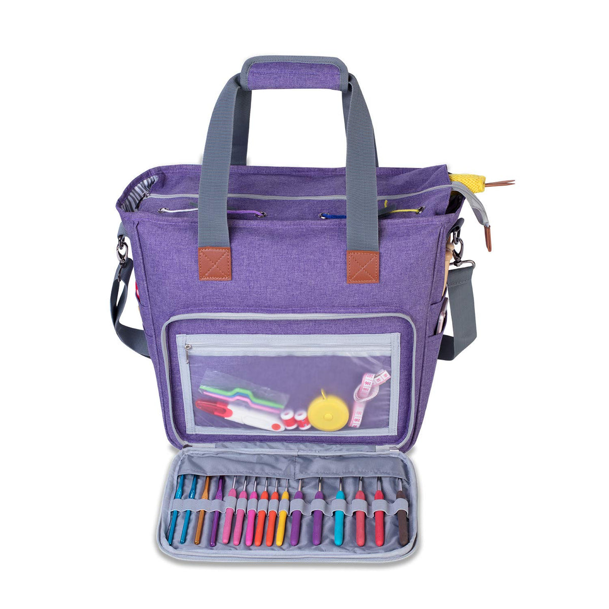LUXJA Large Knitting Bag with Shoulder Straps, Purple