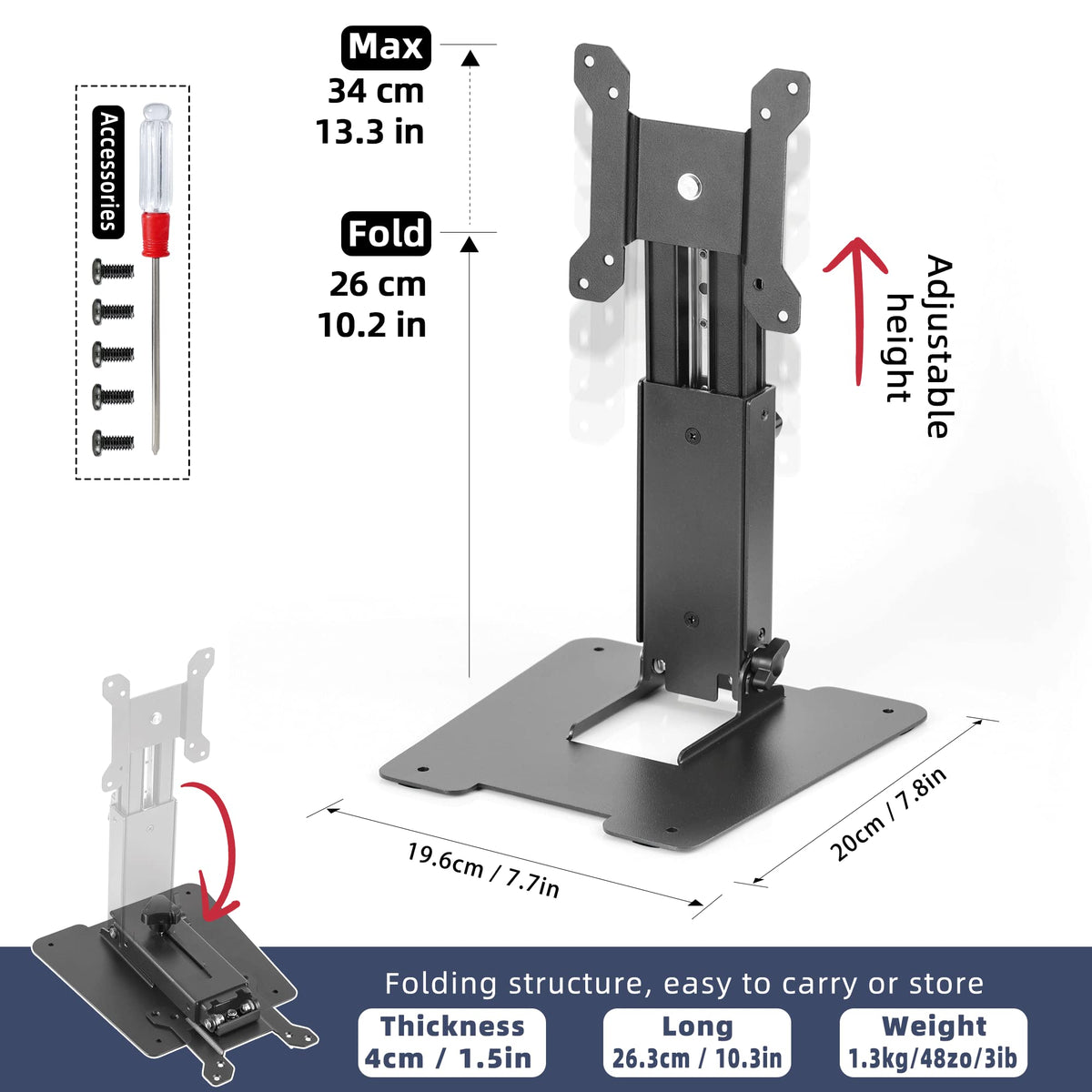 WEARSON Folding Monitor Stand - Height Adjustable Vesa Monitor Stand, Tilt, Rotation Free Standing