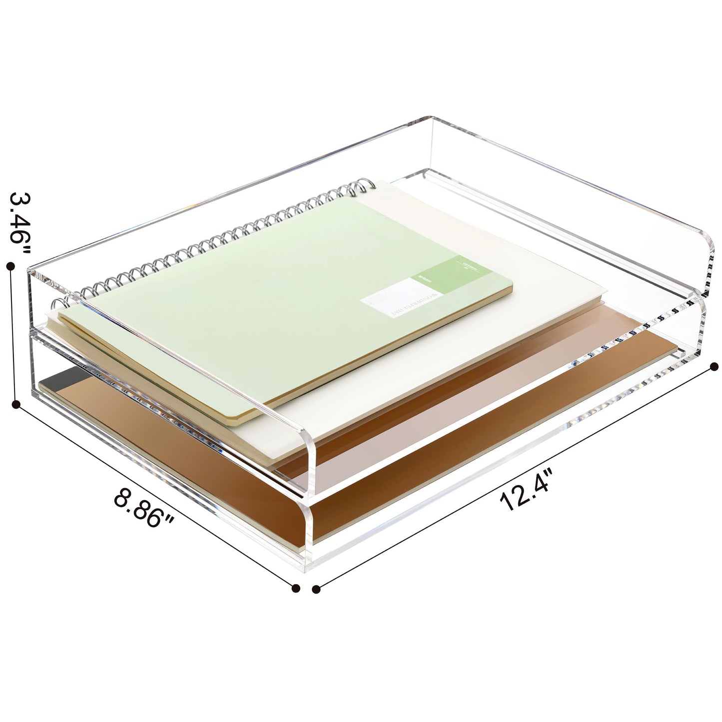 2 Pack- Stackable Paper Letter Tray, A4 File Tray Desk Organizer, Acrylic