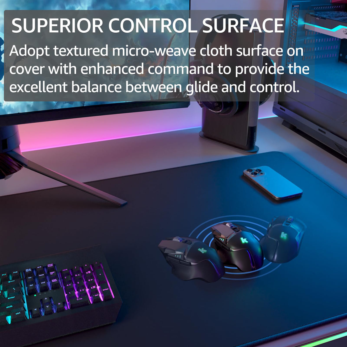 KTRIO Oversized Gaming Mouse Pad Desk Mat for Gamer, 47.3" x 23.6", Black