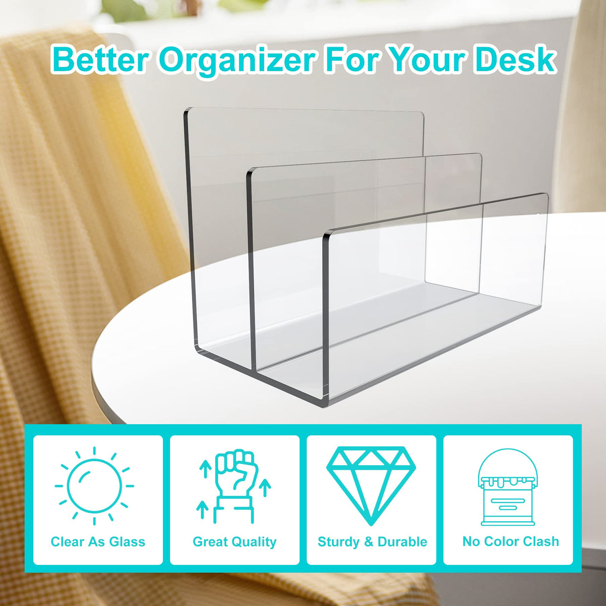 Boloyo Acrylic File Holder,2PC 2 Sections Clear File Organizer Mail Letter Sorter Desktop Folder
