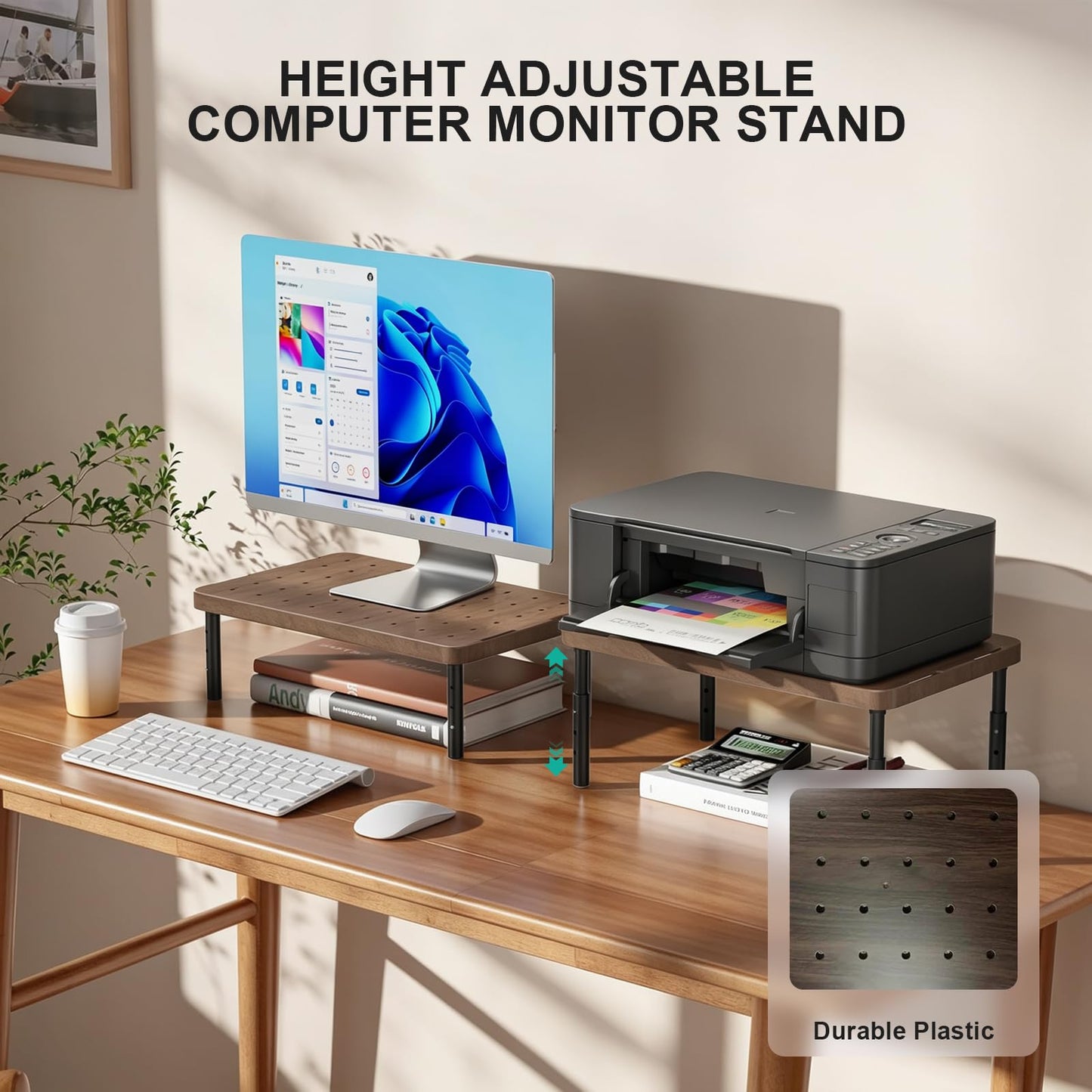 WALI Computer Monitor Stand for Desk, Adjustable Laptop Riser, up to 44 lbs