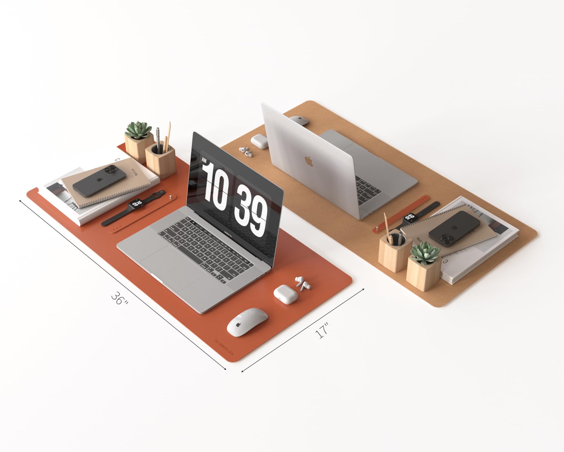 RENMTURE Dual-Sided Large Desk Pad, Faux Leather Natural Cork Mouse pad, Desk Accessories