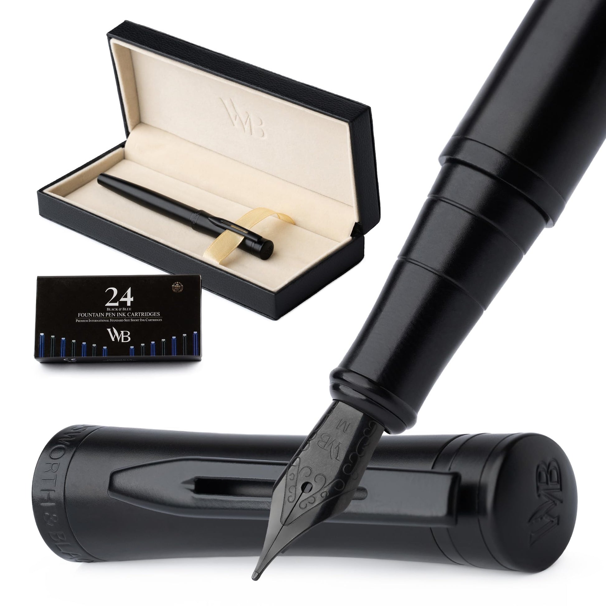 Wordsworth & Black Luxury Fountain Pen Set for Writing, Medium Nib, Black