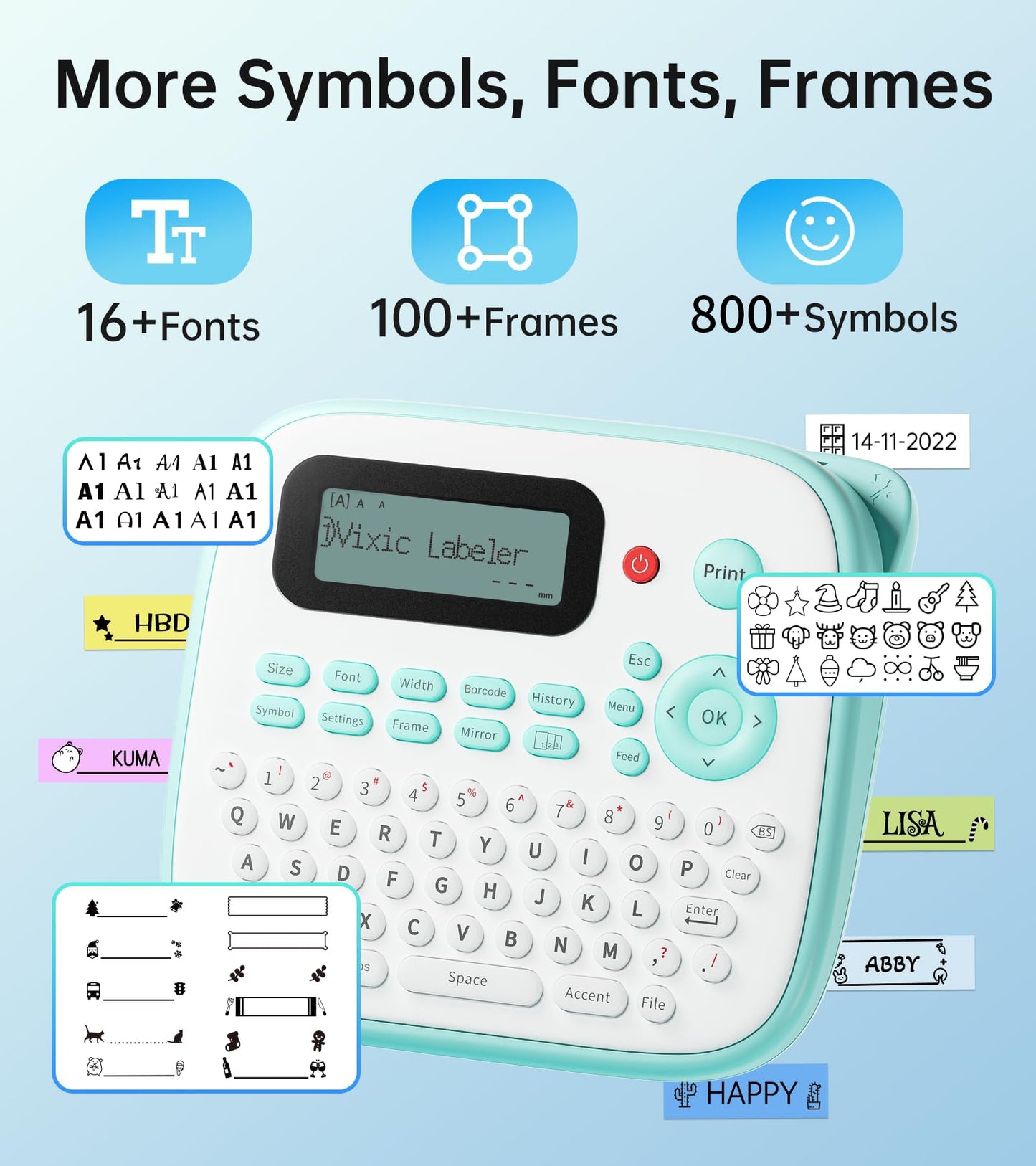 Vixic Label Makers, Label Maker with Different Fonts, D210S Labeler Machine