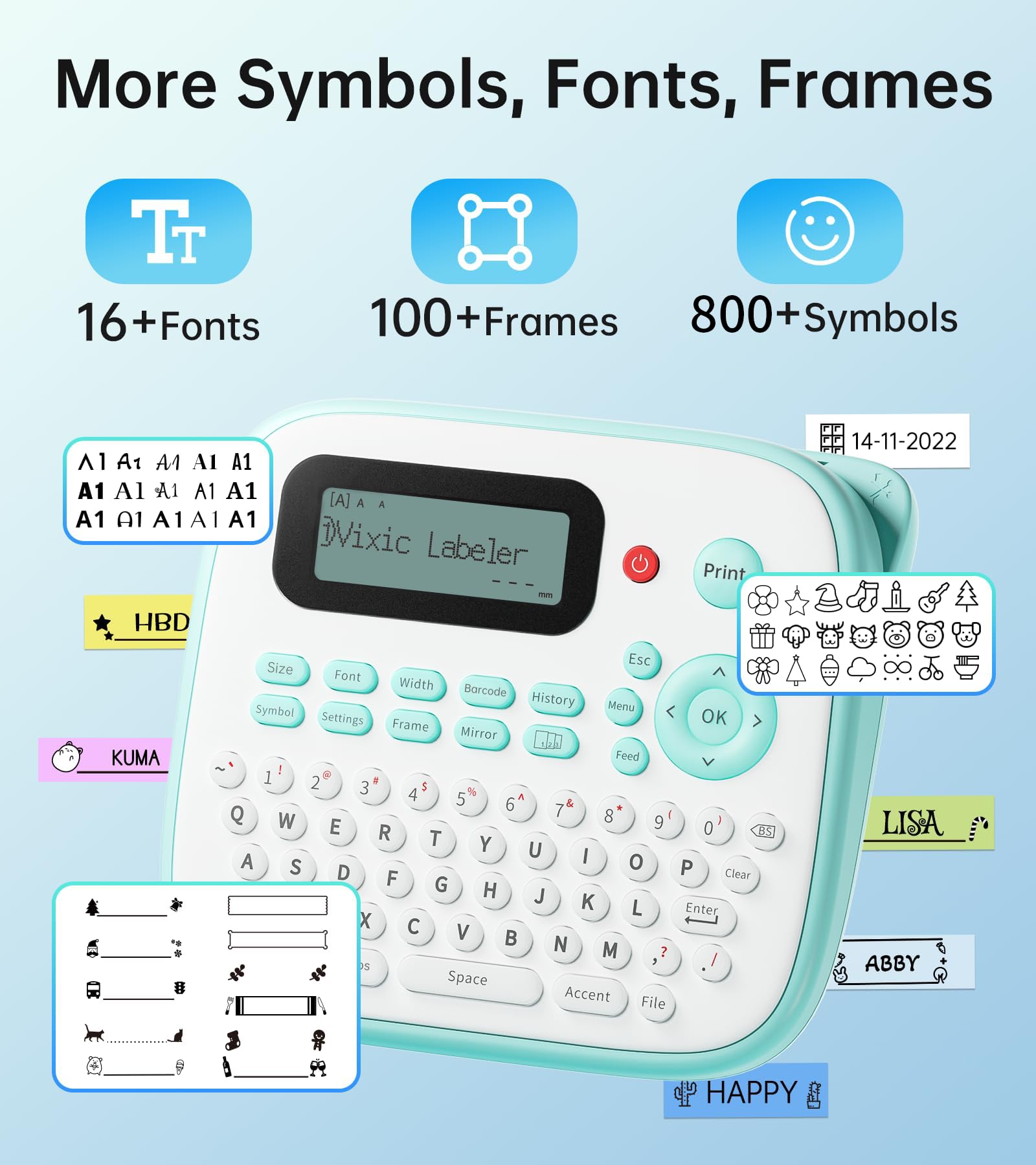 Vixic Label Makers, Label Maker with Different Fonts, D210S Labeler Machine