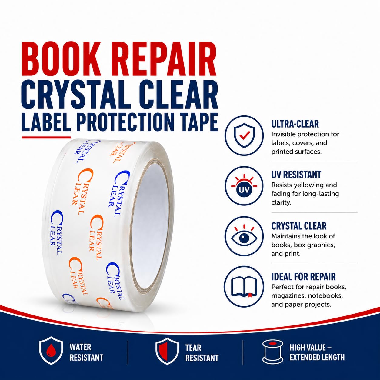 GGR Supplies LP-20CC Crystal Clear Book Repair Tape, 3 Inch x 72 Yards, Label Protection & Binding