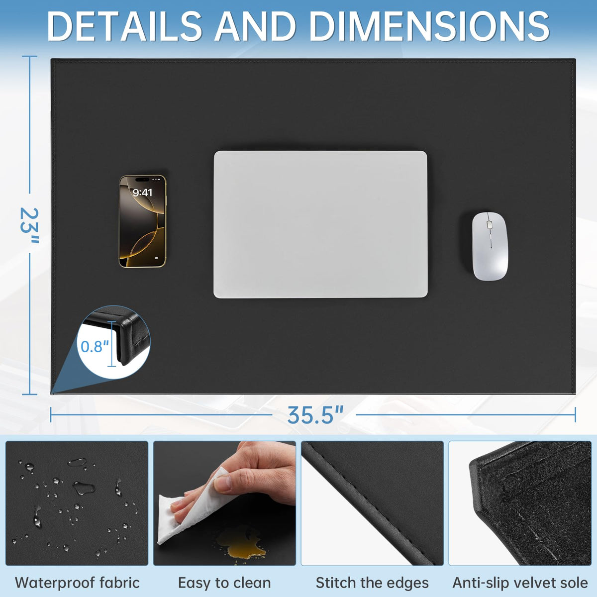AKOZLIN 35.4"x22.8" Soft PU Leather Surface Office Desk Mouse Mat Pad with Full Grip Fixation Lip