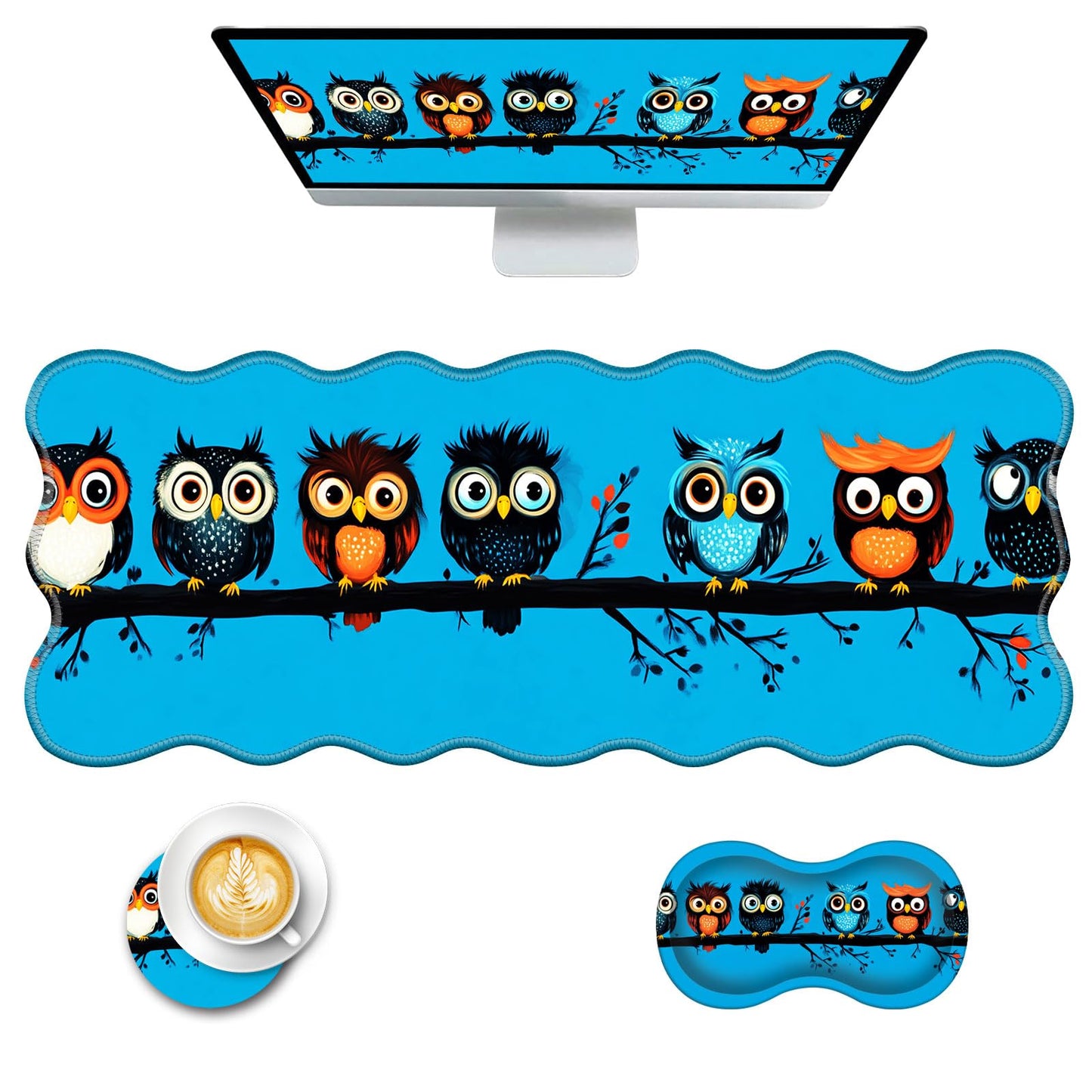 CICPLKSE Mouse Pad with Wrist Support + Desk Mat + Coaster 3 in 1 Set, XL Large Gaming Mousepad