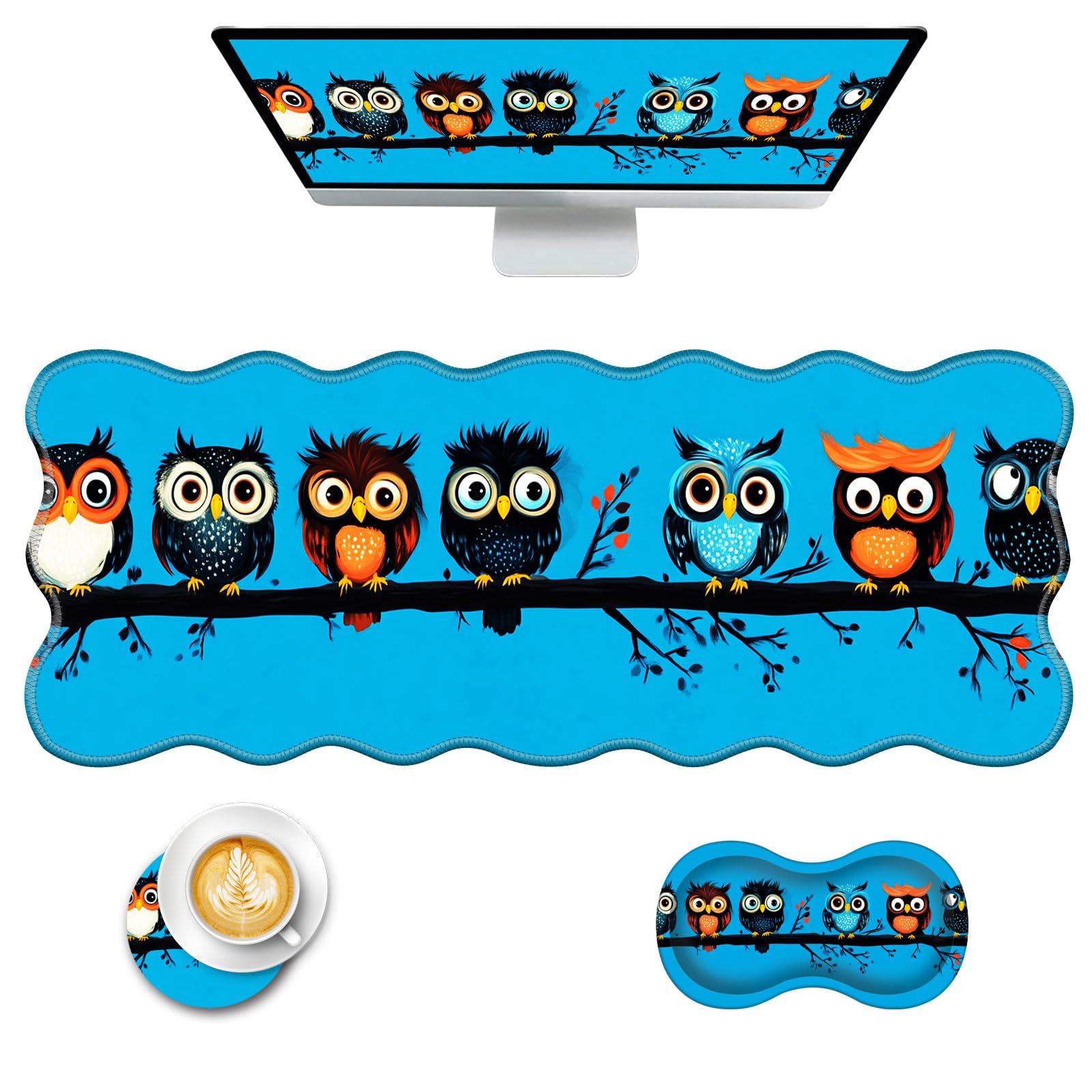 CICPLKSE Mouse Pad with Wrist Support + Desk Mat + Coaster 3 in 1 Set, XL Large Gaming Mousepad