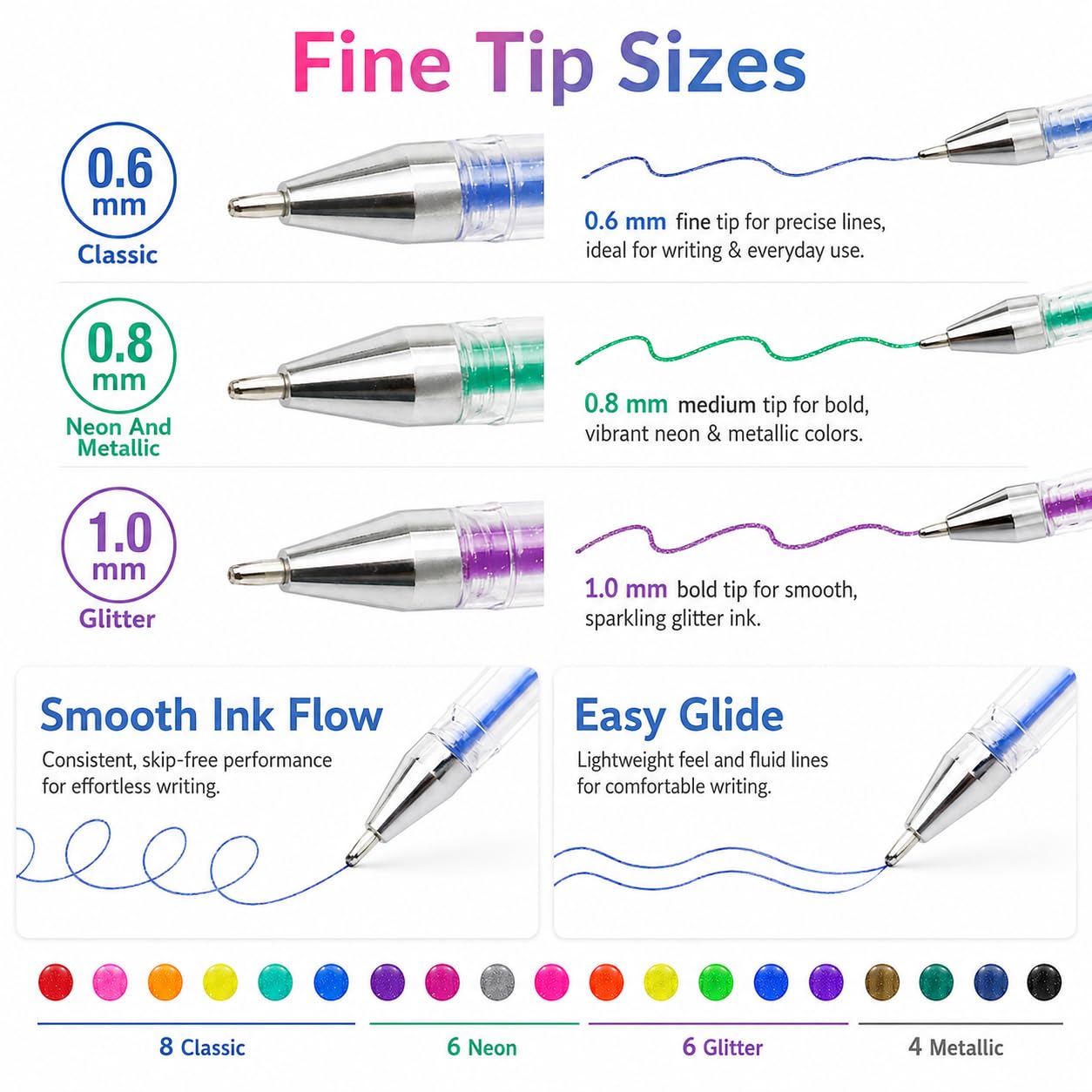 Exerz Gel Pen Set 24pcs Rainbow Colour Arts and Crafts -Fine Ink Ballpoint Pens, Vibrant Colour