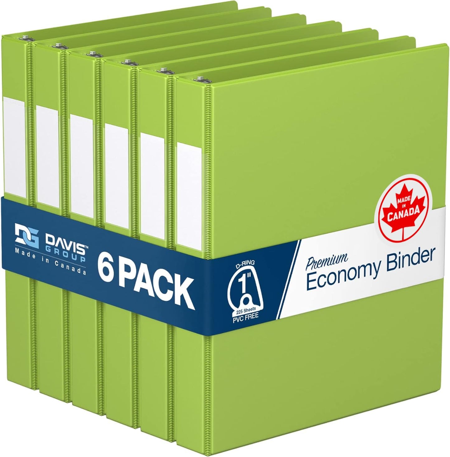 Premium Economy 3-Ring Binder, Spine Label, 1" Round Rings, Green, 6 Pack
