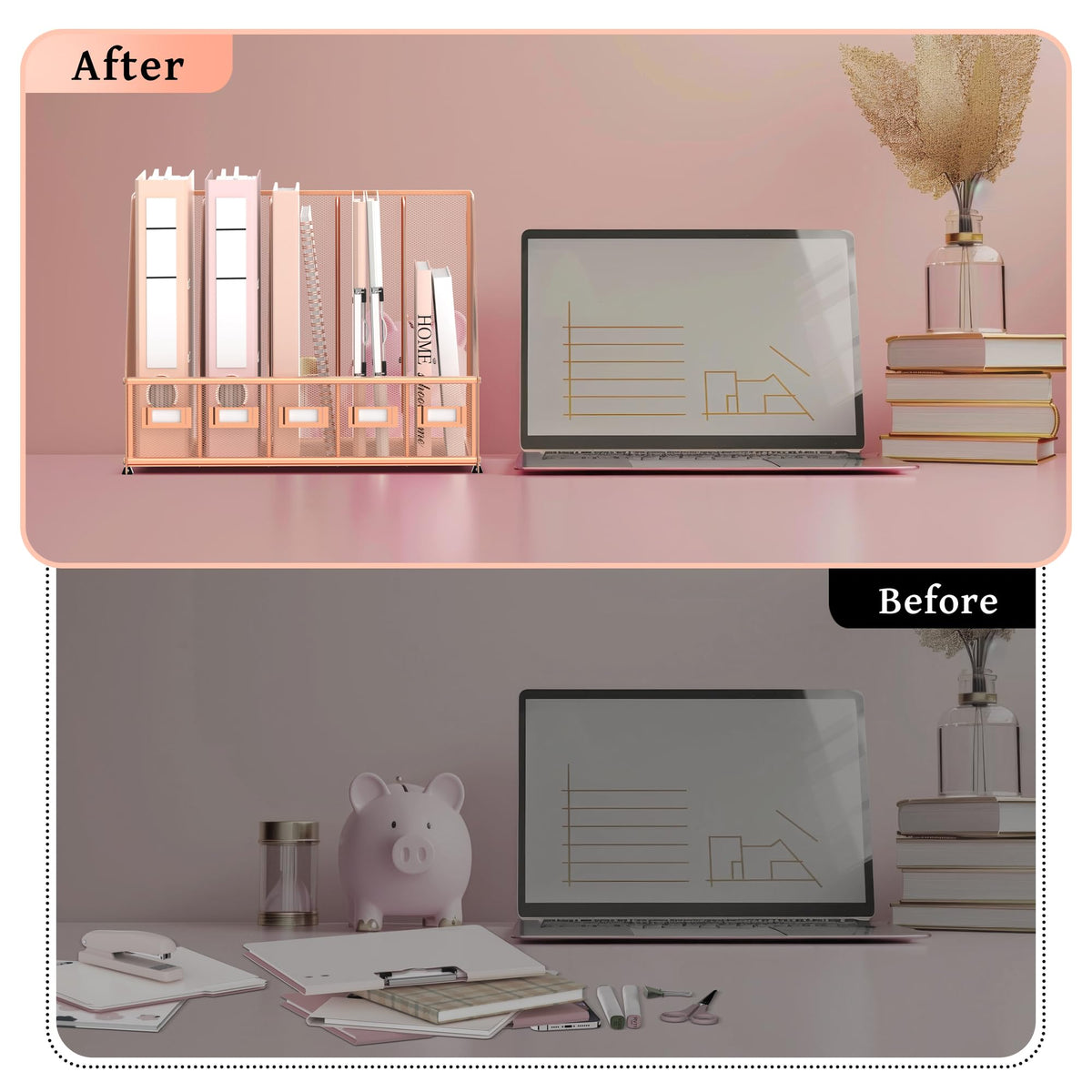 SUPEASY Desk Organizers Metal Desk Magazine File Holder with 5 Vertical Compartments Rack File