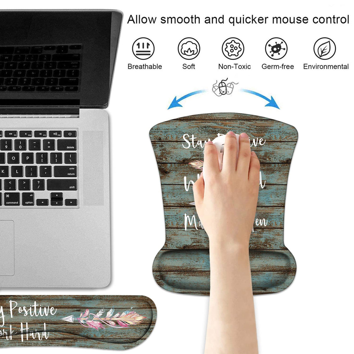 Keyboard Wrist Rest and Mouse Wrist Rest Pad Set with Coasters, Stay Positive Work Hard and Make It